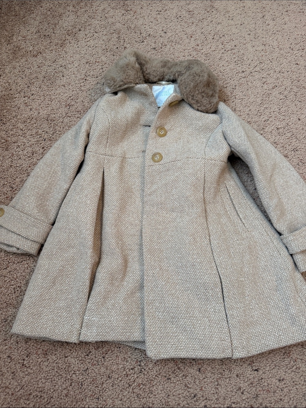 Edgehill Collection Girls' Taupe Coat with Faux Fur Collar